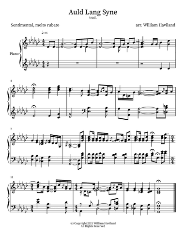 Auld Lang Syne [arr. for solo piano] (arr. William Haviland)