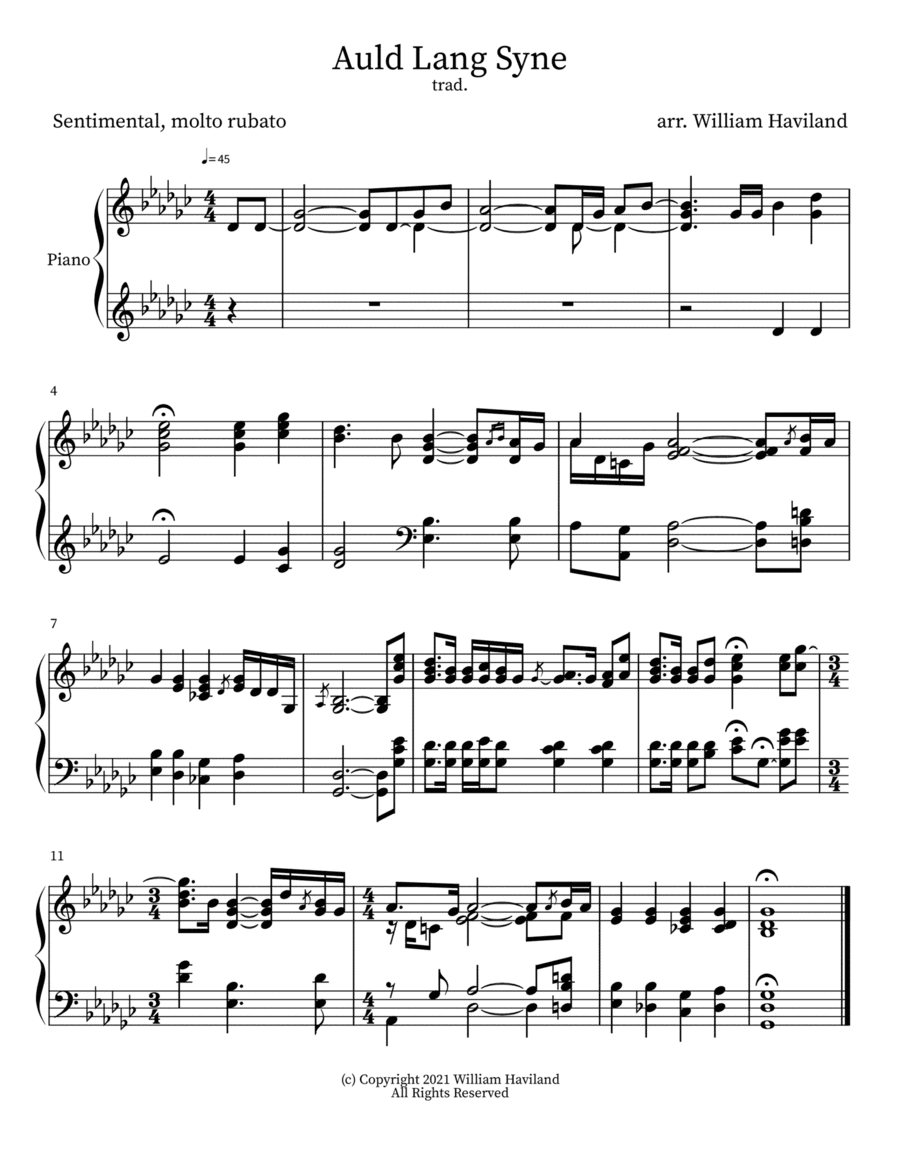 Auld Lang Syne [arr. for solo piano] (arr. William Haviland)