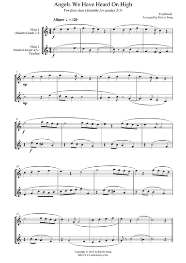 Angels We Have Heard On High (for flute duet, suitable for grades 2-6) (arr. Edwin Sung)
