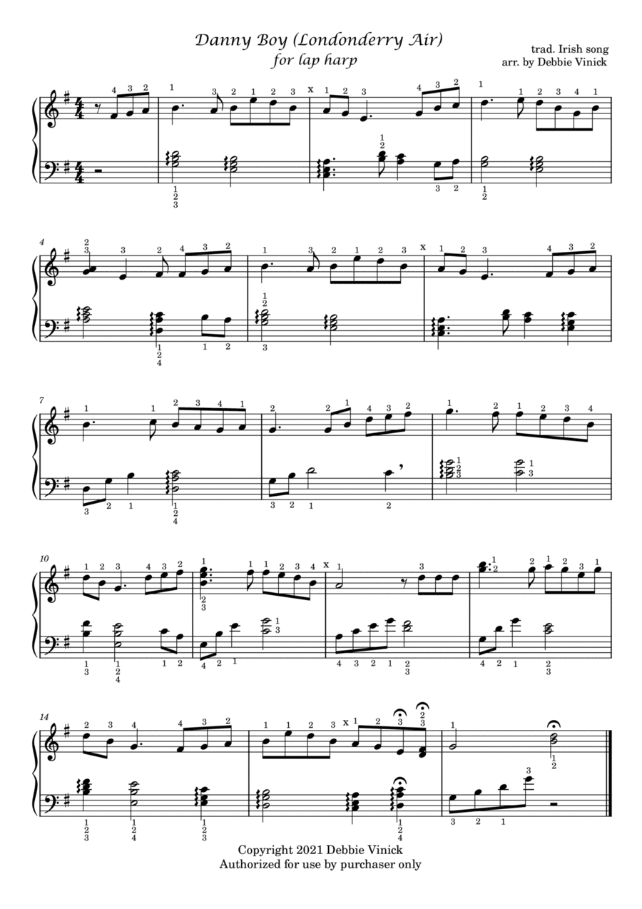 Danny Boy (Londonderry Air)- lap harp 22 strings+ (arr. Debbie Vinick)