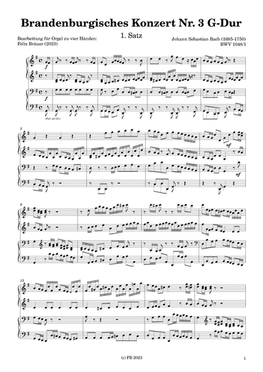 Brandenburgisches Konzert Nr. 3 G-Dur 1. Satz BWV 1048 (four hands organ duet)