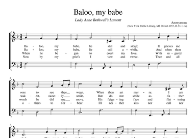 Baloo my babe (Lady Anne Bothwell's lament) (arr. Early Music Scores)