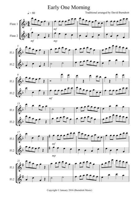 Early One Morning for Flute Duet (arr. David Burndrett)