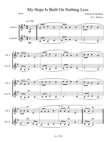 My Hope Is Built On Nothing Less (Violin Duet) (arr. B. C. Dockery)