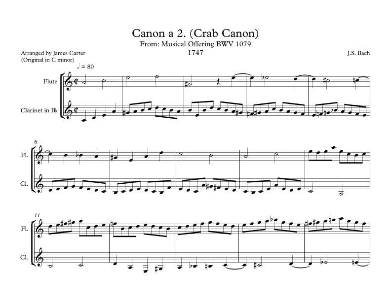 Crab Canon from The Musical Offering for Flute & Clarinet (arr. J.W. Carter)