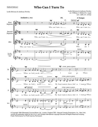 Who Can I Turn To (when Nobody Needs Me) (arr. William J. Bullock)