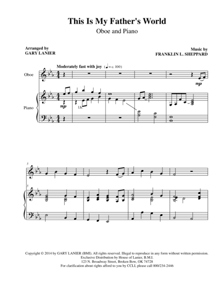 This Is My Father's World (Oboe Pn Parts) (arr. Gary Lanier)