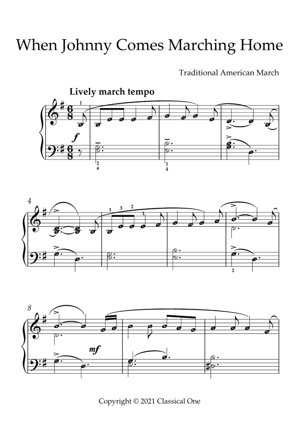 Traditional American March - When Johnny Comes Marching Home(With Note name) (arr. MPS)