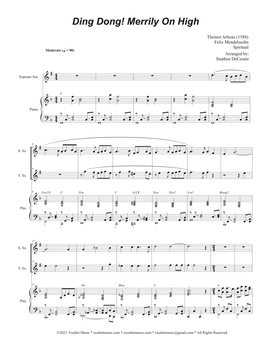 Ding Dong! Merrily On High (Duet for Soprano and Tenor Saxophone) (arr. Stephen DeCesare)