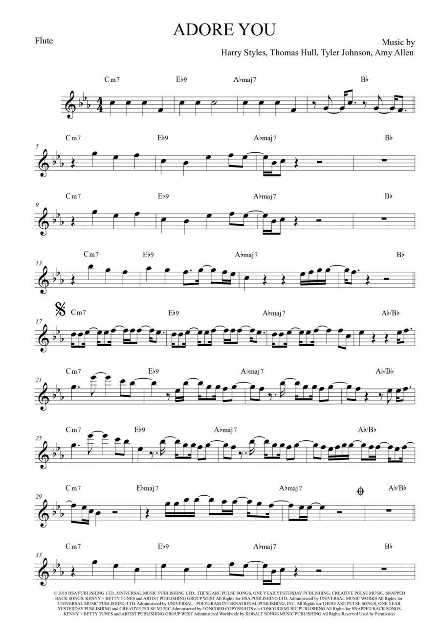Adore You (arr. The Sheet Music Library)