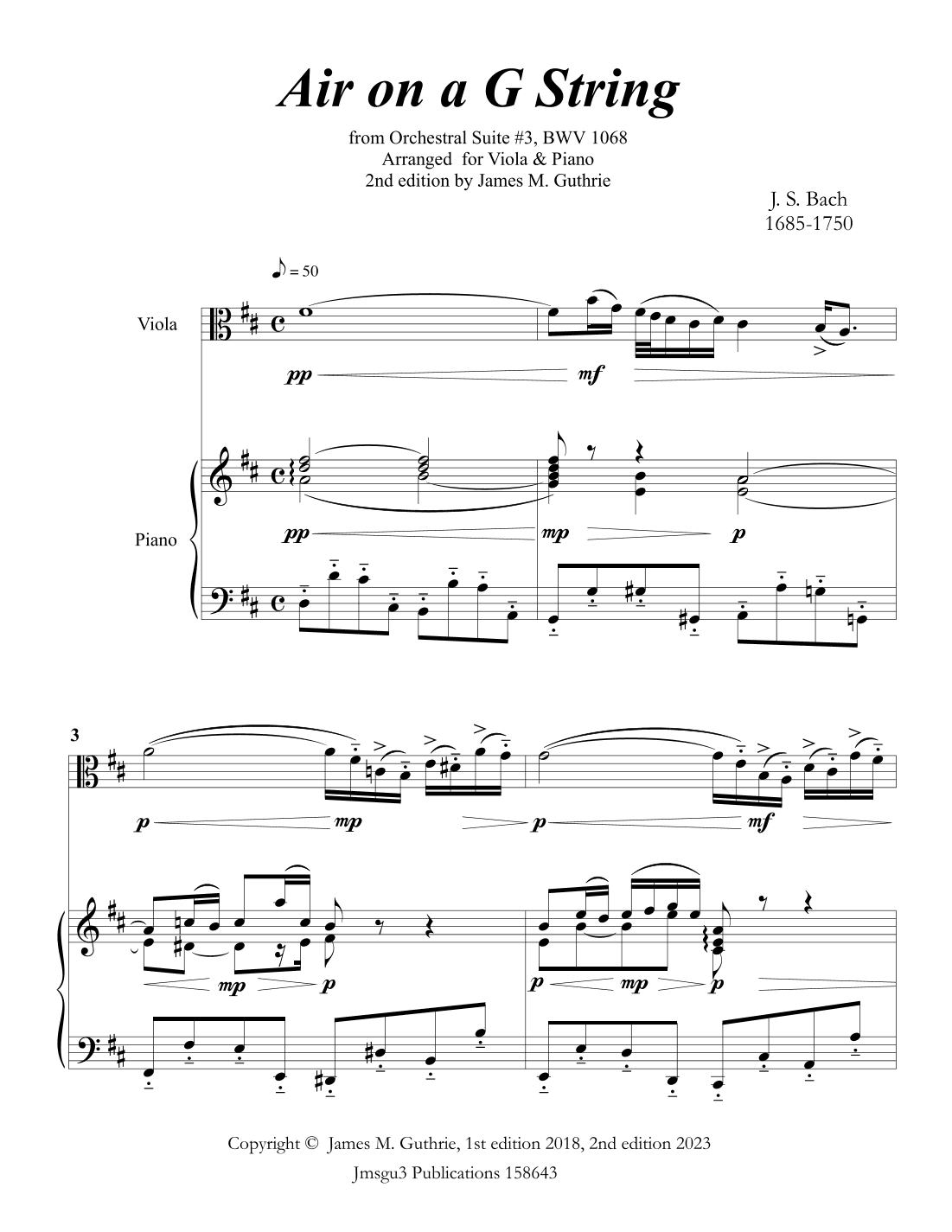 Bach: Air on a G String for Viola & Piano (arr. James M. Guthrie, ASCAP)