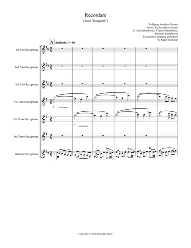 Recordare (from "Requiem") (F) (Saxophone Sextet - 3 Alto, 3 Ten, 1 Bari) (arr. Regis Bookshar)