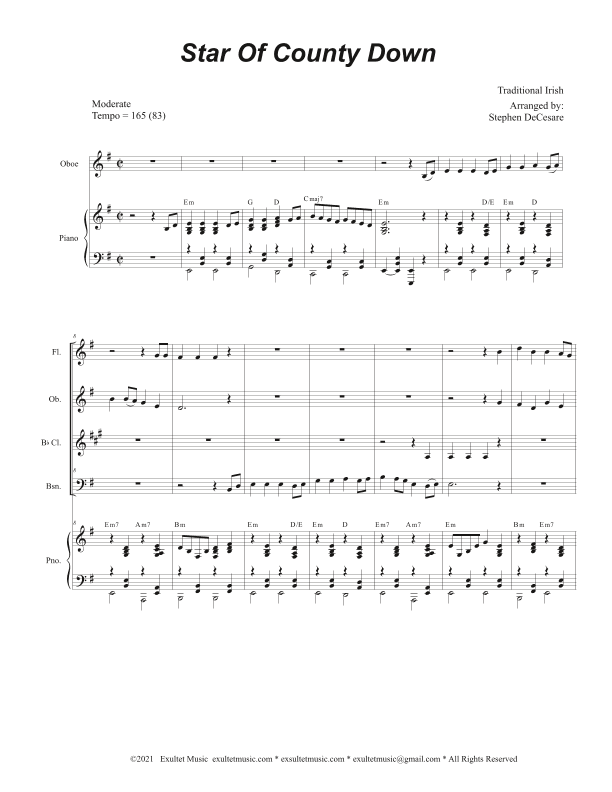 Star Of County Down (Woodwind Quartet and Piano) (arr. Stephen DeCesare)