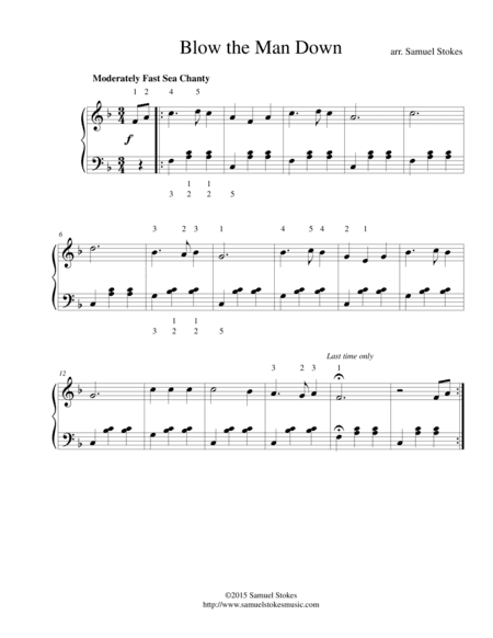 Blow the Man Down - easy piano (arr. Samuel Stokes)