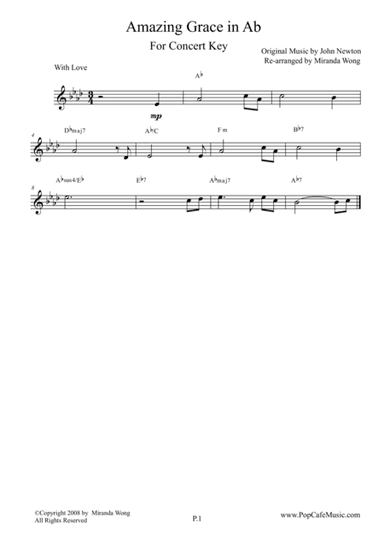 Amazing Grace in Ab - Concert Key (arr. Miranda Wong)