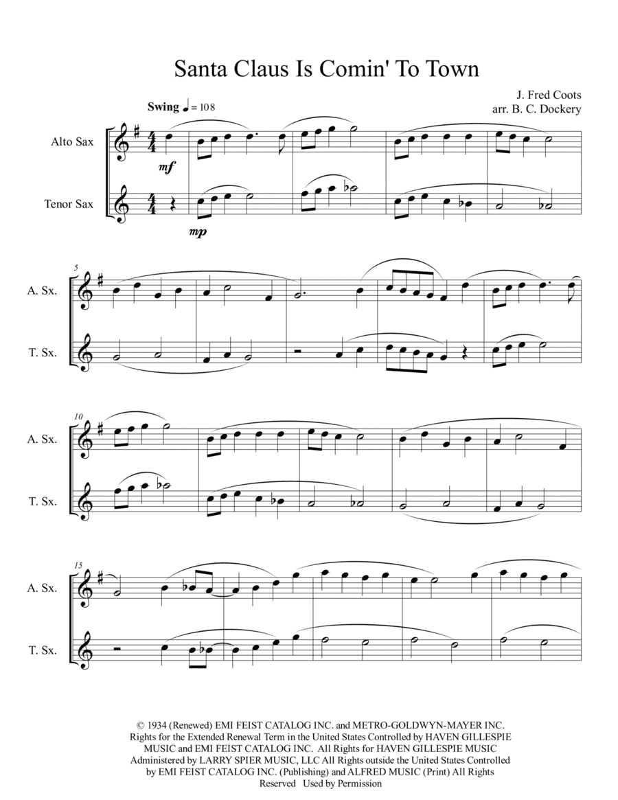 Santa Claus Is Comin' To Town (arr. B. C. Dockery)
