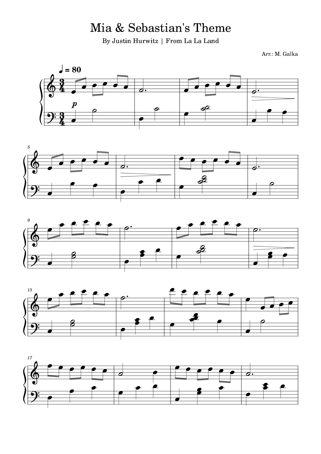 Mia & Sebastian's Theme (arr. M. Galka)
