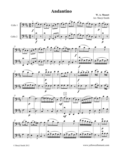 Andantino by Mozart, arranged for two cellos (cello duo / duet) (arr. Yellow Cello Music)