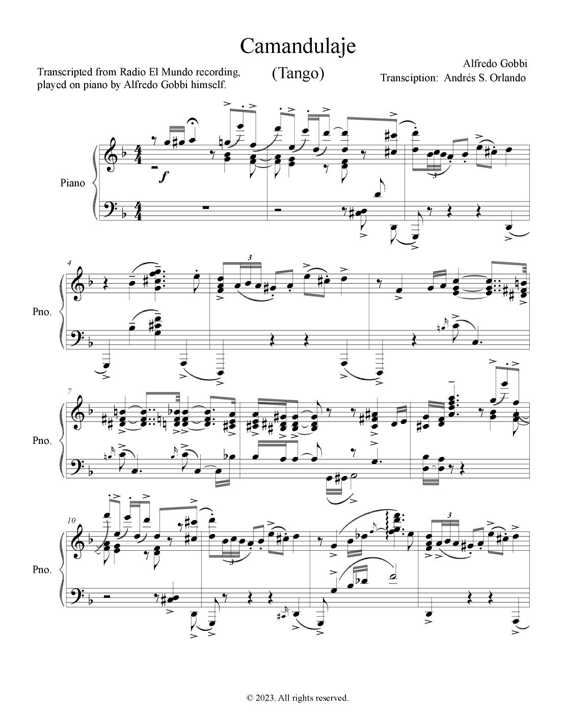 Camandulaje (Tango) - Piano solo (arr. Andrés S. Orlando (transcription))