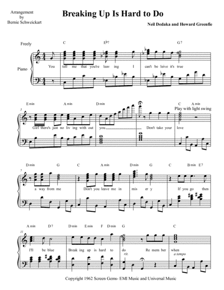 Breaking Up Is Hard To Do (arr. Bernie Schweickart)