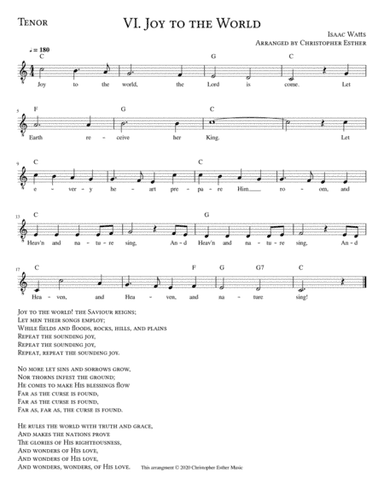 Joy to the World for Tenor Voice (arr. Christopher Esther)