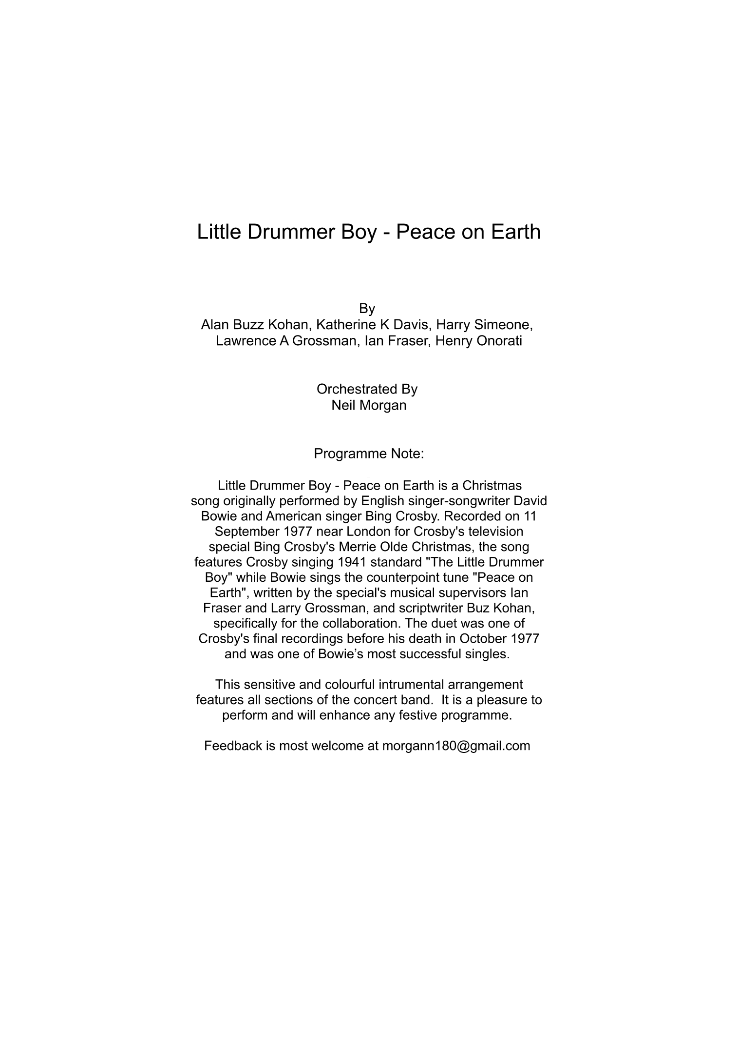 Little Drummer Boy/peace On Earth (arr. Neil Morgan)
