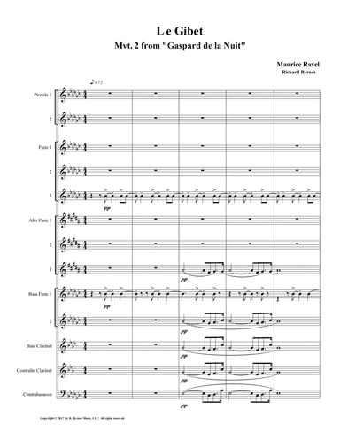 Le Gibet (Gaspard de la Nuit) for Flute Choir + Bass Clarinet, Contralto Clarinet, Contrabassoon (arr. Richard Byrnes)