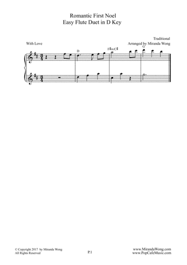 Romantic First Noel - Flute or Oboe Duet in D Key (With Chords) (arr. Miranda Wong)