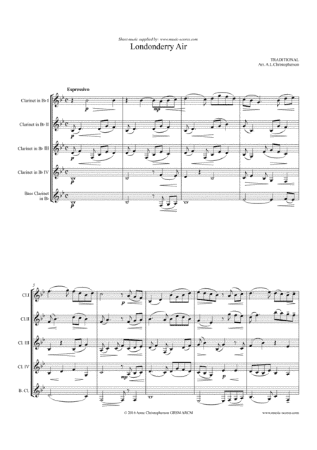 Londonderry Air - Clarinet Quintet - low (arr. Anne L Christopherson GRSM ARCM)