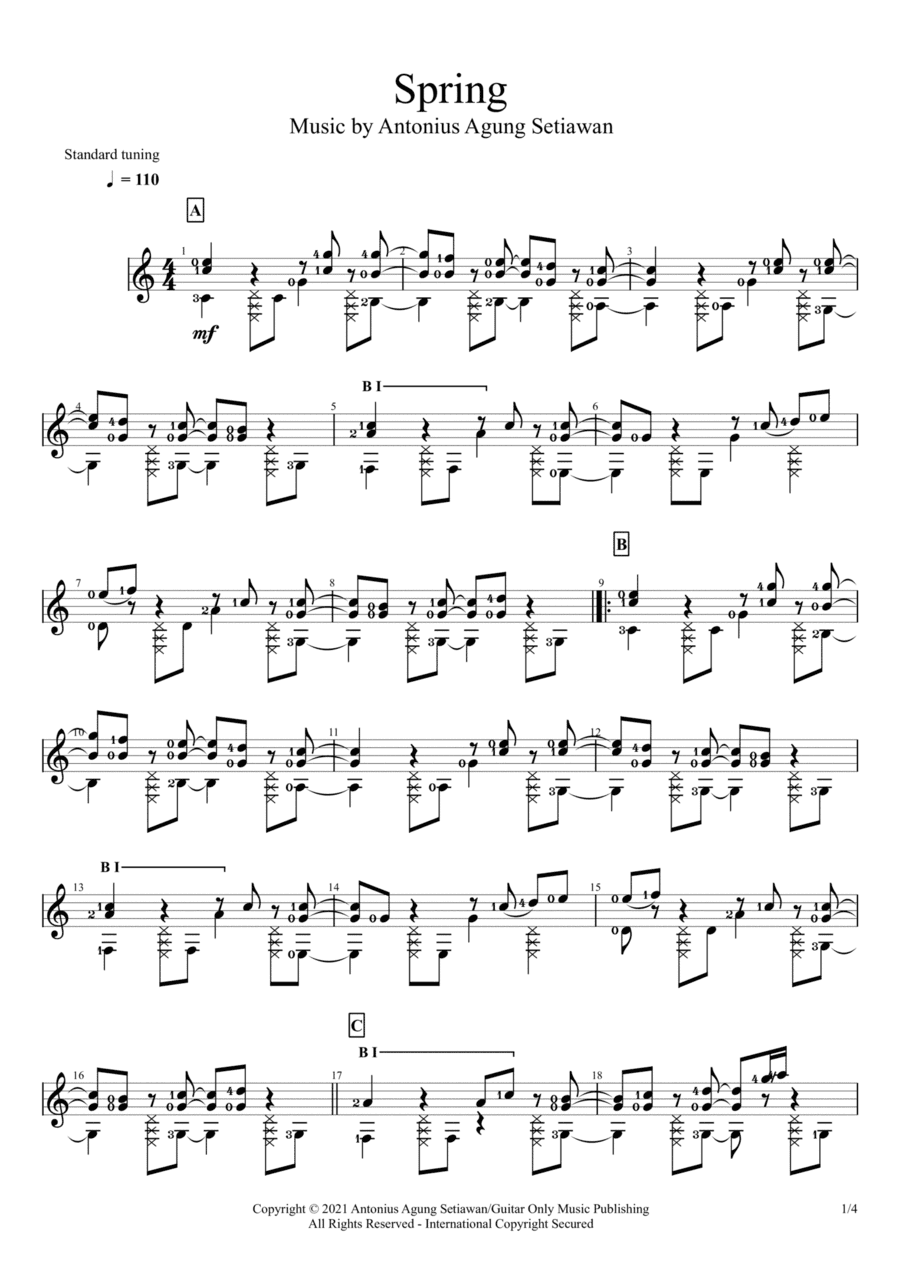 Spring (Solo Guitar Score)