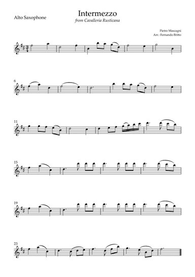 Intermezzo Cavalleria Rusticana (Pietro Mascagni) for Alto Saxophone Solo (arr. Fernando Britto)