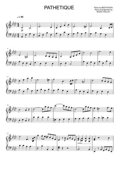 Beethoven - Sonate Op. 13, Pathetique (2nd movement, easy piano sheet) (arr. Music-holley)