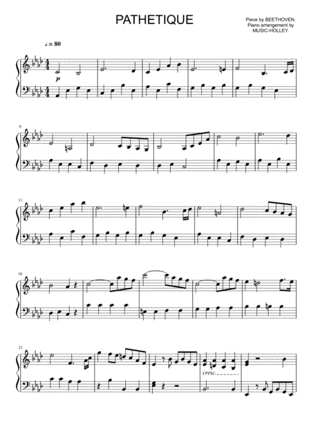Beethoven - Sonate Op. 13, Pathetique (2nd movement, easy piano sheet) (arr. Music-holley)