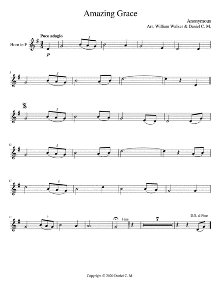 Amazing Grace for horn and piano (easy) (arr. Daniel C. M.)