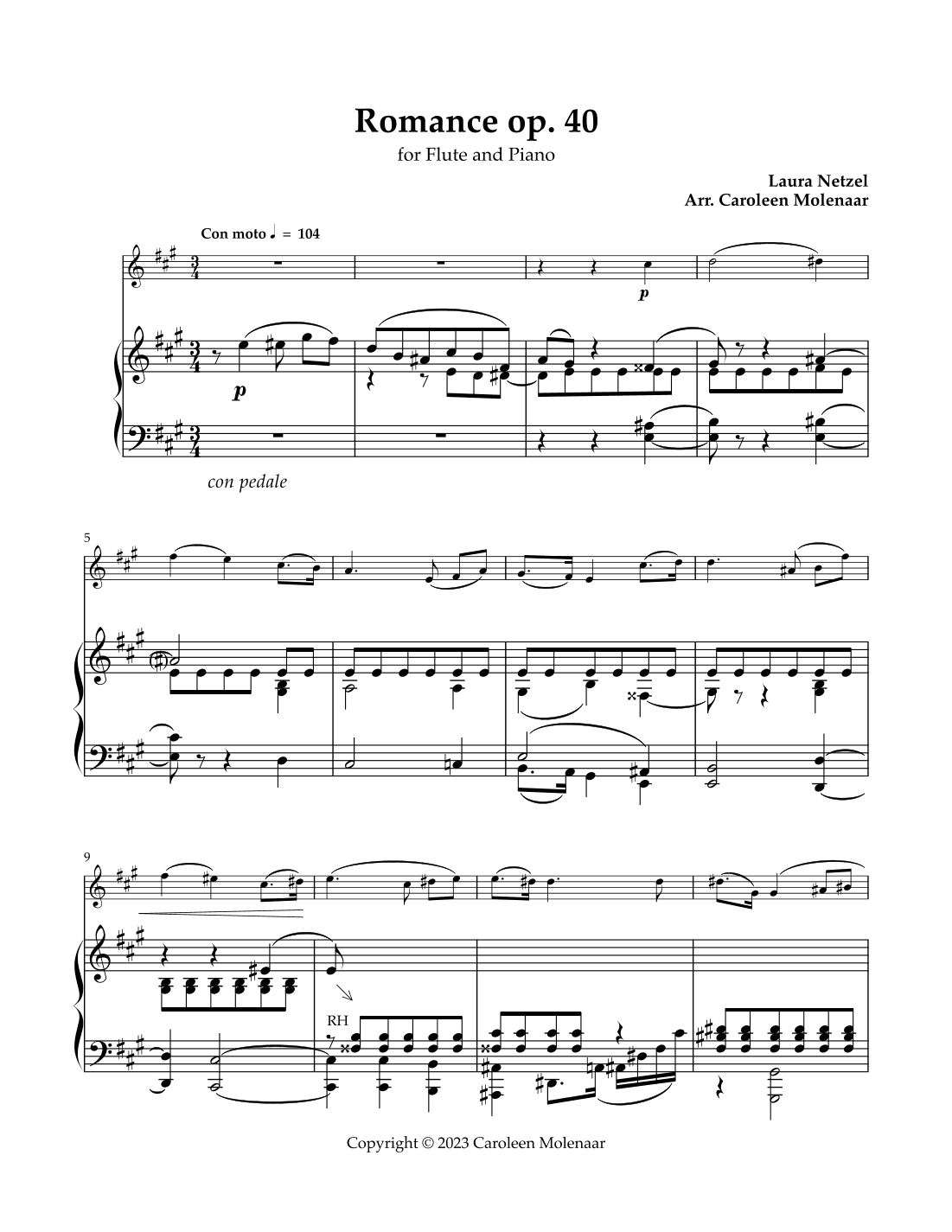 Romance Op. 40 for Flute and Piano (arr. Caroleen Molenaar)