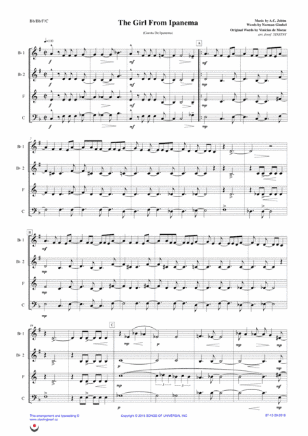The Girl From Ipanema (garôta De Ipanema) (arr. Josef STASTNY)