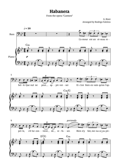 Habanera (for bass - G minor/major) (arr. Rodrigo Faleiros)
