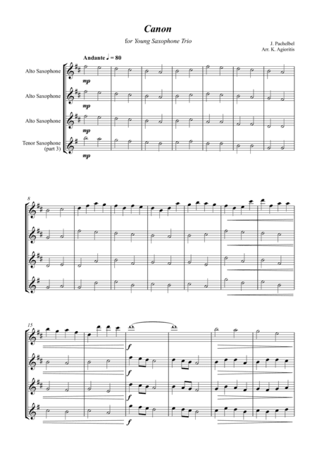 Pachelbel's Canon - for Young Saxophone Trio (arr. K. Agioritis)