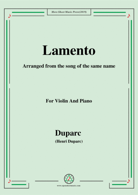 Duparc-Lamento,for Violin and Piano (arr. MSM)