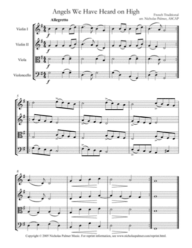 Angels we have heard on high - easy string quartet (arr. Nicholas Palmer)