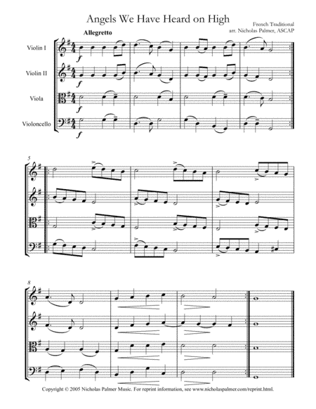 Angels we have heard on high - easy string quartet (arr. Nicholas Palmer)