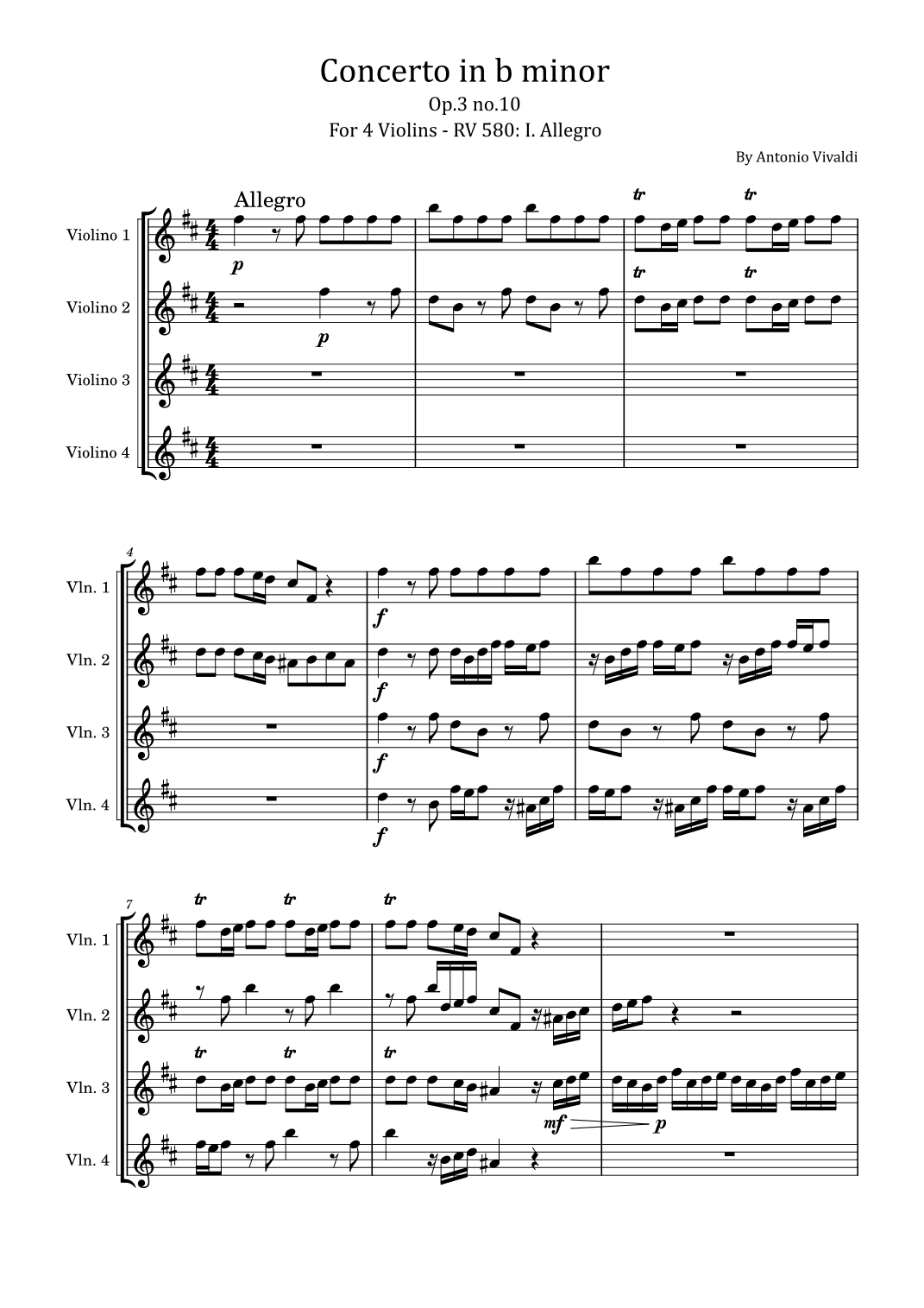 Vivaldi - L'Estro Armonico - Op.3 No.10 - Concerto for 4 Violins - RV 580: I. Allegro (arr. poon)