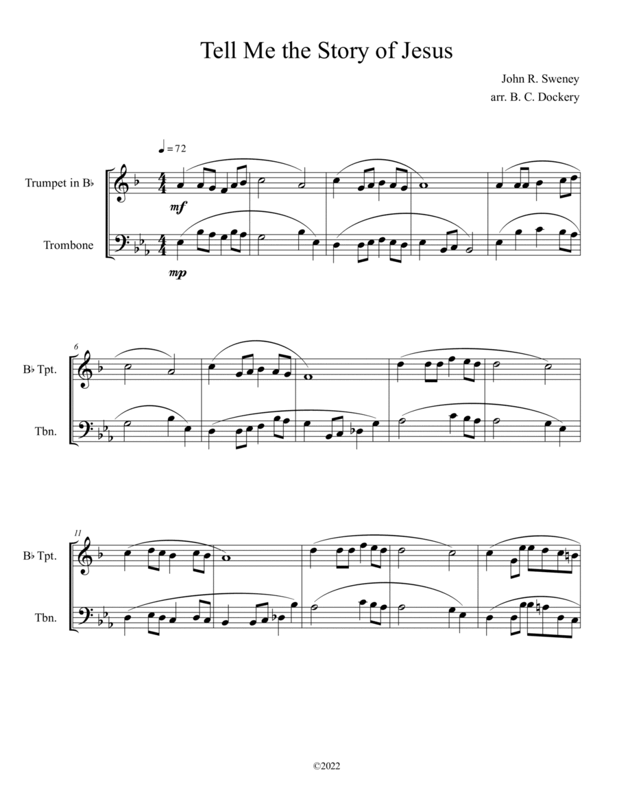 Tell Me the Story of Jesus (Trumpet and Trombone Duet) (arr. B. C. Dockery)