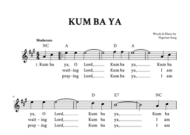 Kum Ba Ya - Lead Sheet (A Major - Traditional) (arr. Yuri Noronha)