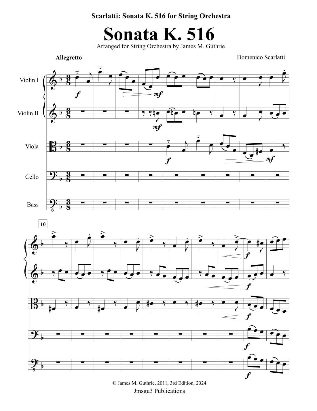 Scarlatti: Sonata K. 516 for String Orchestra (arr. James M. Guthrie)