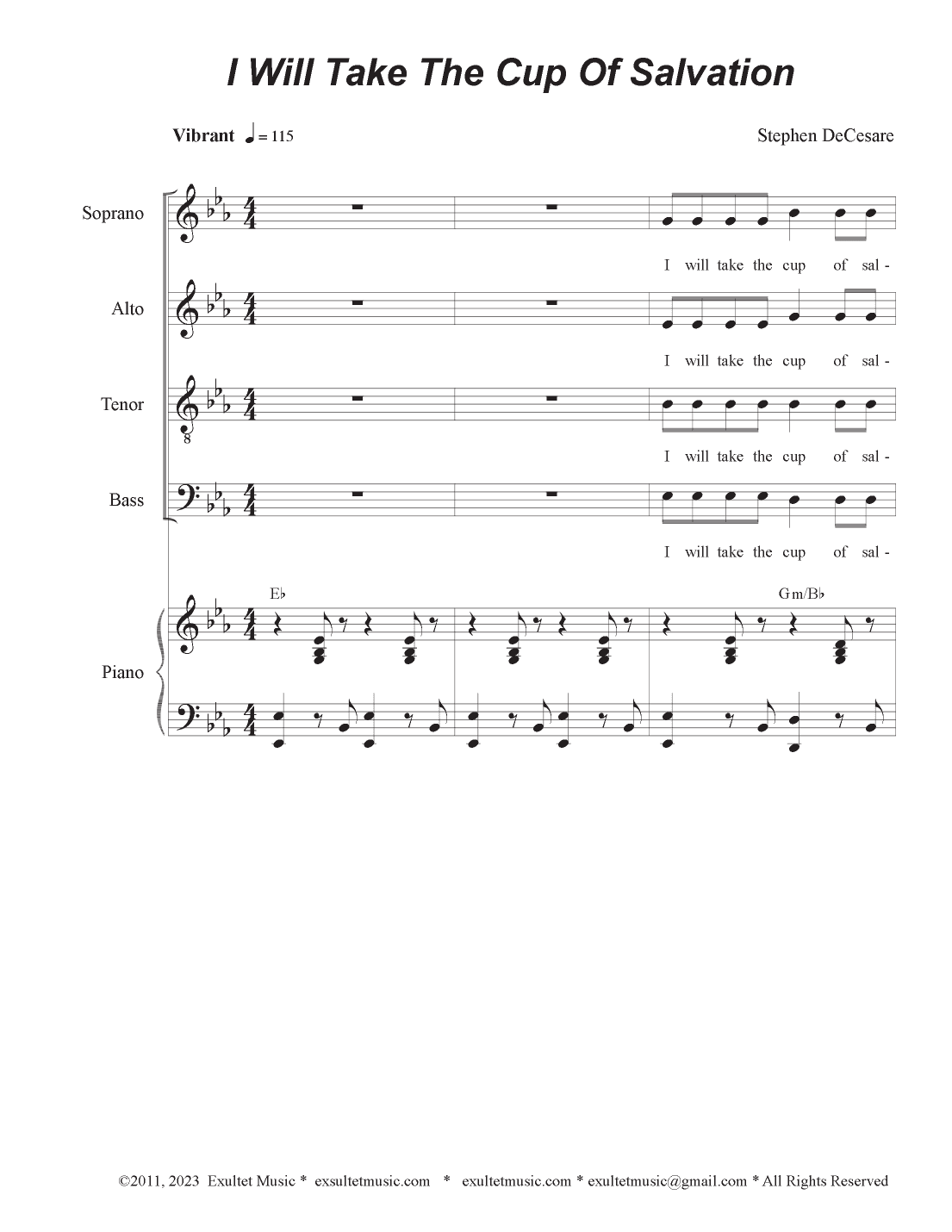 I Will Take The Cup Of Salvation (Tenor Solo with SATB)