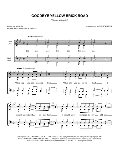 Goodbye Yellow Brick Road (arr. Joe Johnson)