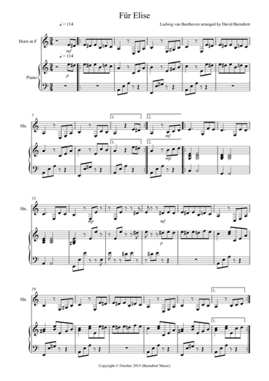 Fur Elise for French Horn and Piano (arr. David Burndrett)