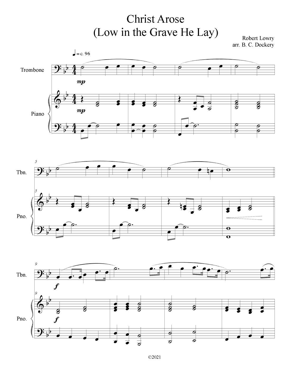 Christ Arose (Low in the Grave He Lay) for Trombone Solo with Piano Accompaniment (arr. B. C. Dockery)