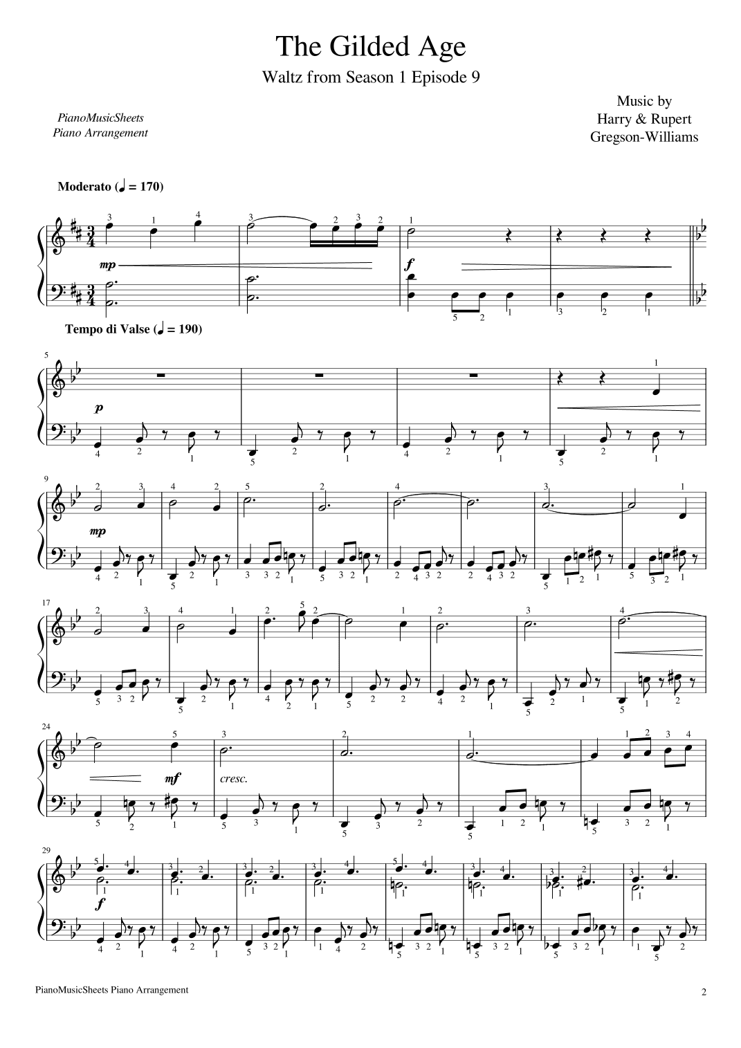 The Gilded Age (arr. PianoMusicSheets)